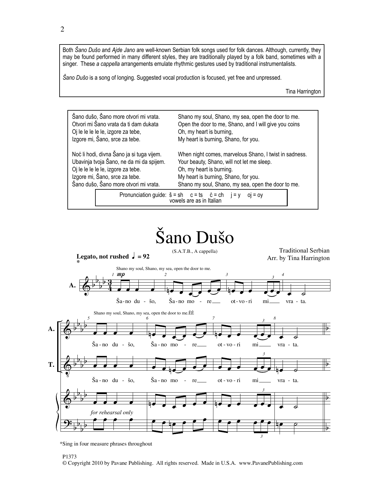 Download Tina Harrington Sano Duso Sheet Music and learn how to play SATB Choir PDF digital score in minutes
