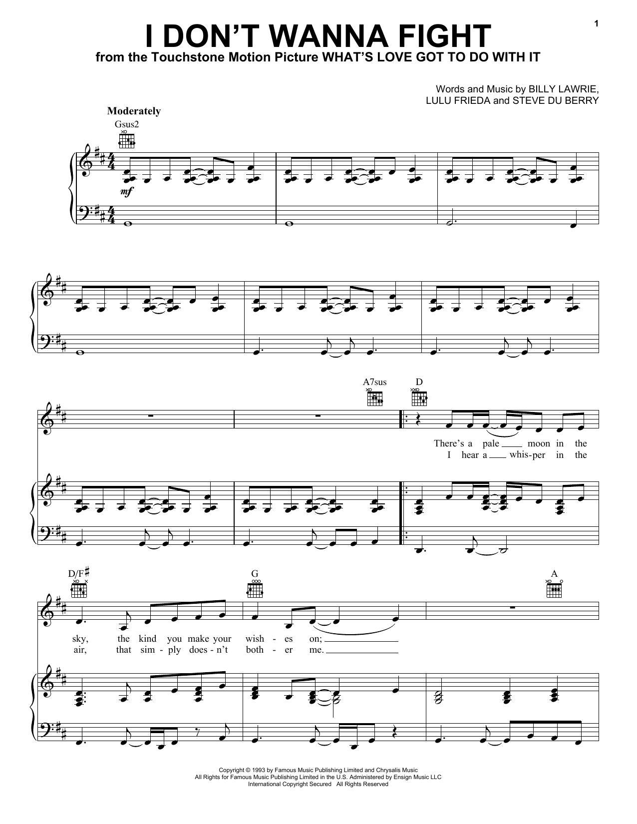 Download Tina Turner I Don't Wanna Fight Sheet Music and learn how to play Easy Guitar PDF digital score in minutes