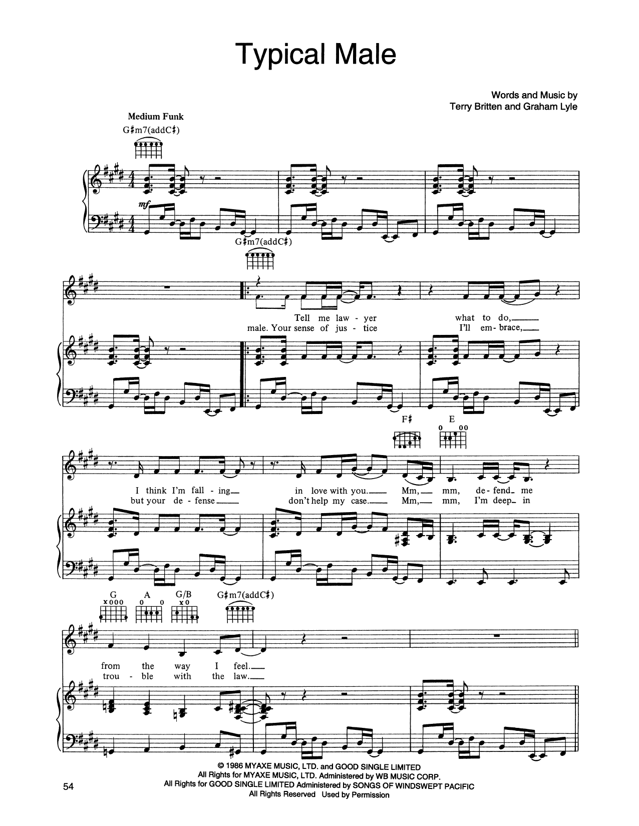 Download Tina Turner Typical Male Sheet Music and learn how to play Piano, Vocal & Guitar Chords (Right-Hand Melody) PDF digital score in minutes