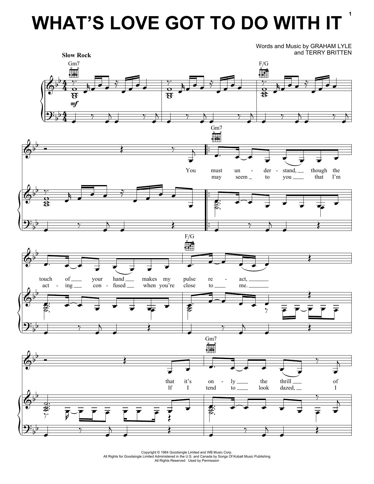 Download Tina Turner What's Love Got To Do With It Sheet Music and learn how to play Real Book – Melody & Chords PDF digital score in minutes