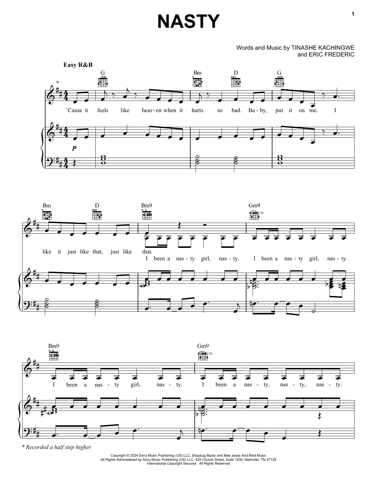 Download Tinashe Nasty Sheet Music and learn how to play Piano, Vocal & Guitar Chords (Right-Hand Melody) PDF digital score in minutes