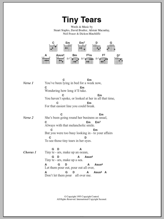 Download Tindersticks Tiny Tears Sheet Music and learn how to play Lyrics & Chords PDF digital score in minutes