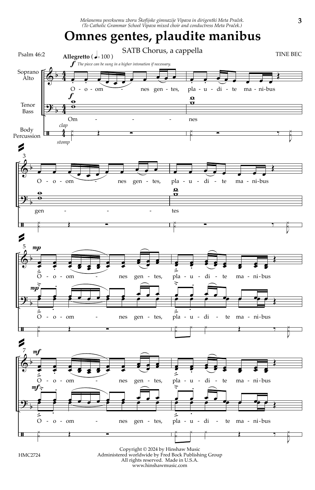 Download Tine Bec Omnes Gentes, Plaudite Manibus Sheet Music and learn how to play SATB Choir PDF digital score in minutes