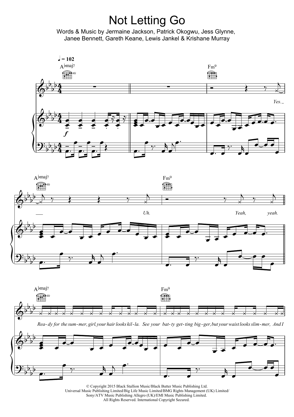 Download Tinie Tempah Not Letting Go (feat. Jess Glynne) Sheet Music and learn how to play Piano, Vocal & Guitar (Right-Hand Melody) PDF digital score in minutes