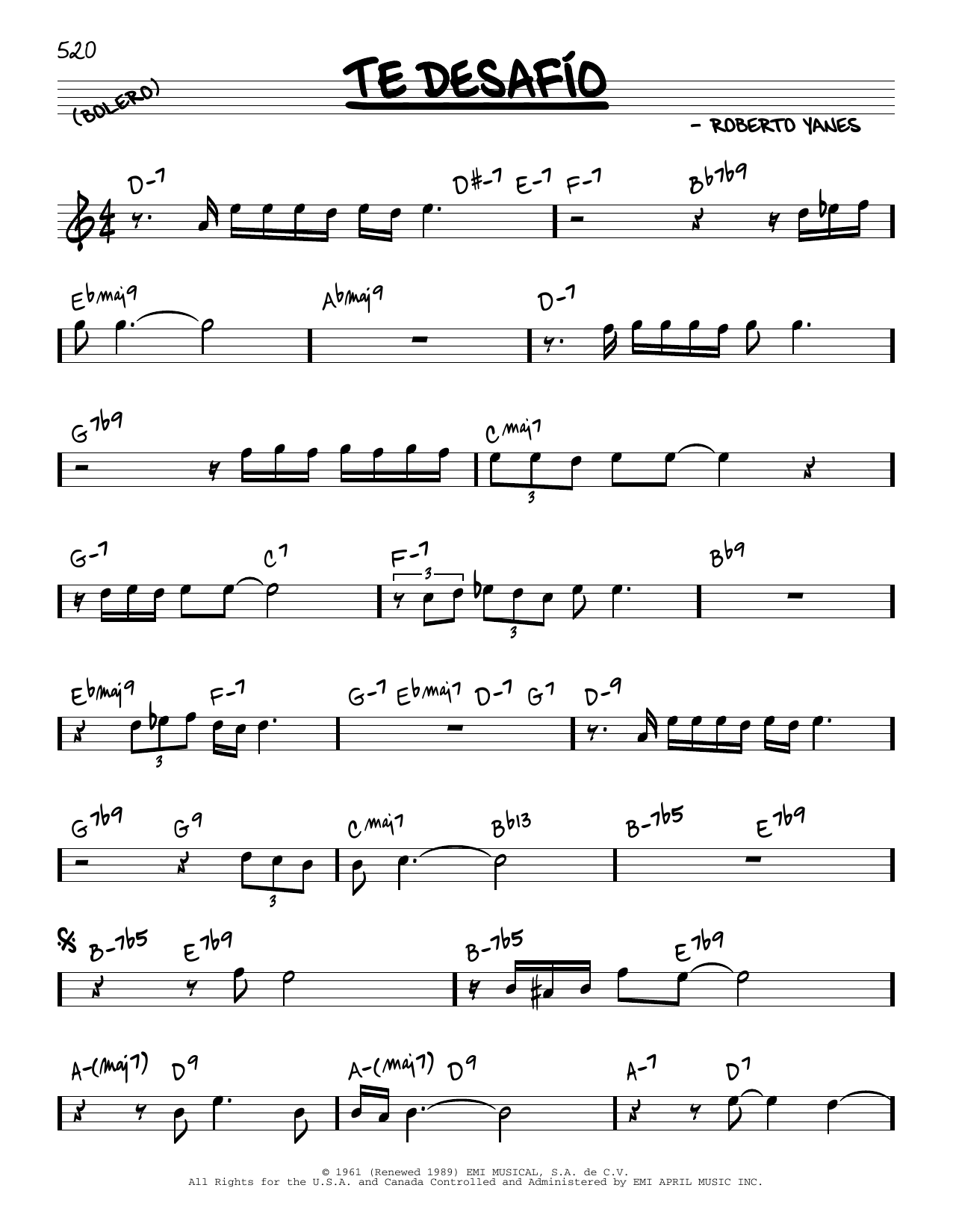 Download Tito Puente Te Desafio Sheet Music and learn how to play Real Book – Melody & Chords PDF digital score in minutes