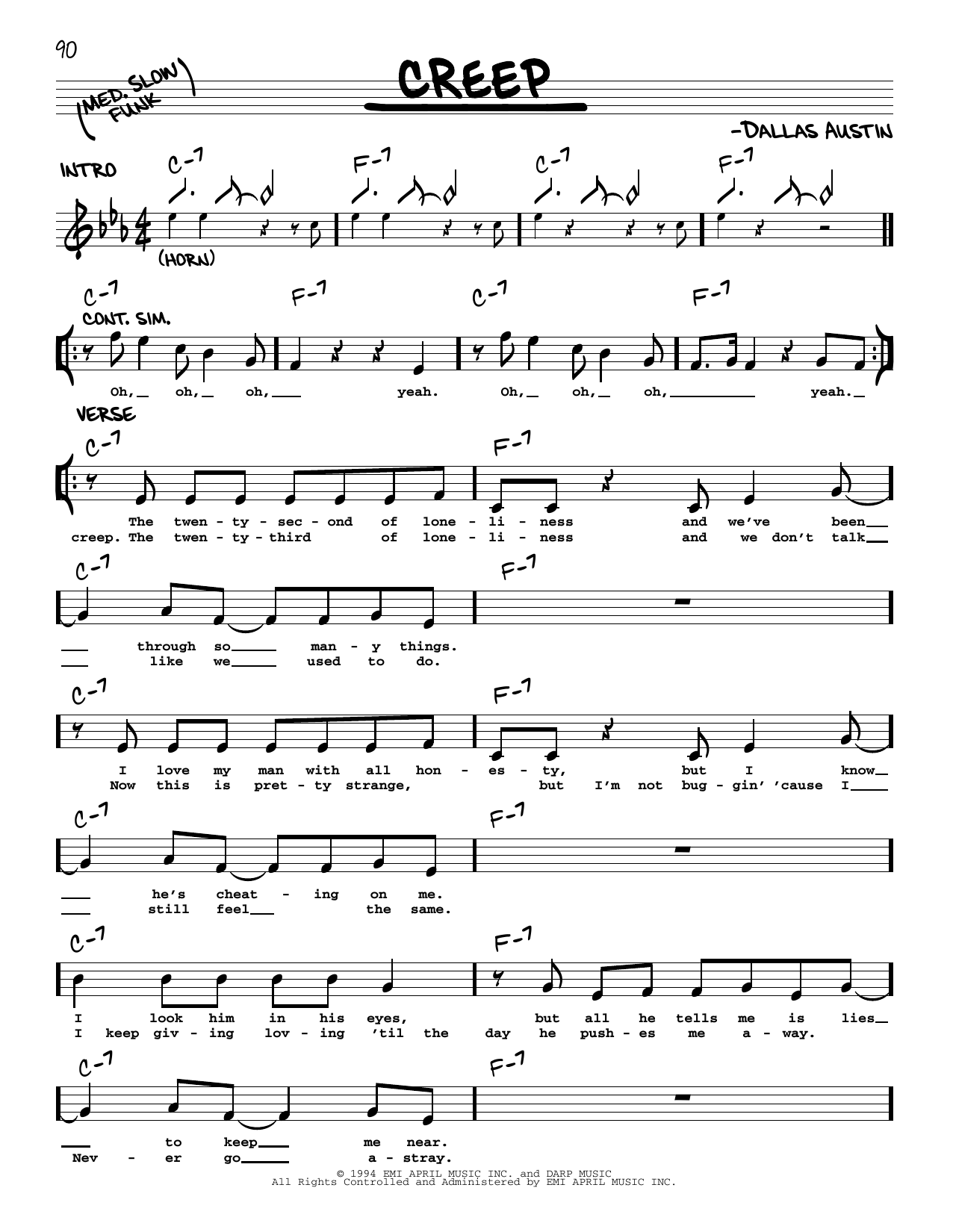 Download TLC Creep Sheet Music and learn how to play Piano, Vocal & Guitar Chords (Right-Hand Melody) PDF digital score in minutes