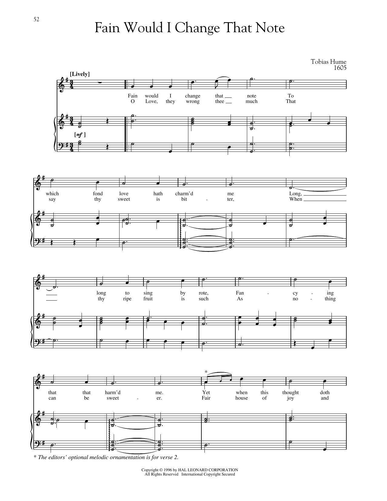 Download Tobias Hume Fain Would I Change That Note Sheet Music and learn how to play Piano & Vocal PDF digital score in minutes