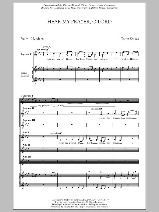 Download Tobin Stokes Hear My Prayer, Oh Lord Sheet Music and learn how to play SSA PDF digital score in minutes