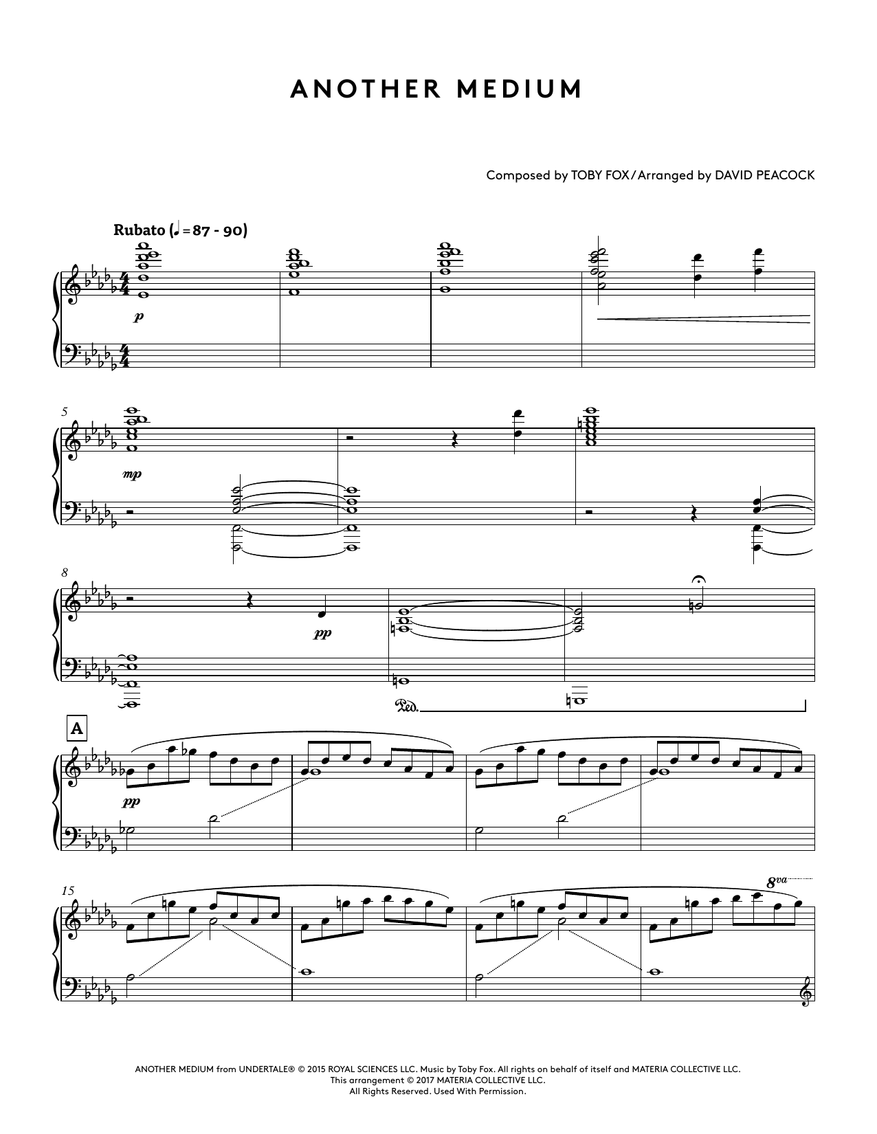 Download Toby Fox Another Medium (from Undertale Piano Collections) (arr. David Peacock) Sheet Music and learn how to play Piano Solo PDF digital score in minutes