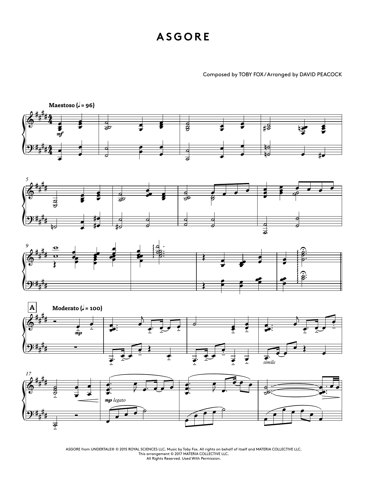 Download Toby Fox Asgore (from Undertale Piano Collections) (arr. David Peacock) Sheet Music and learn how to play Piano Solo PDF digital score in minutes