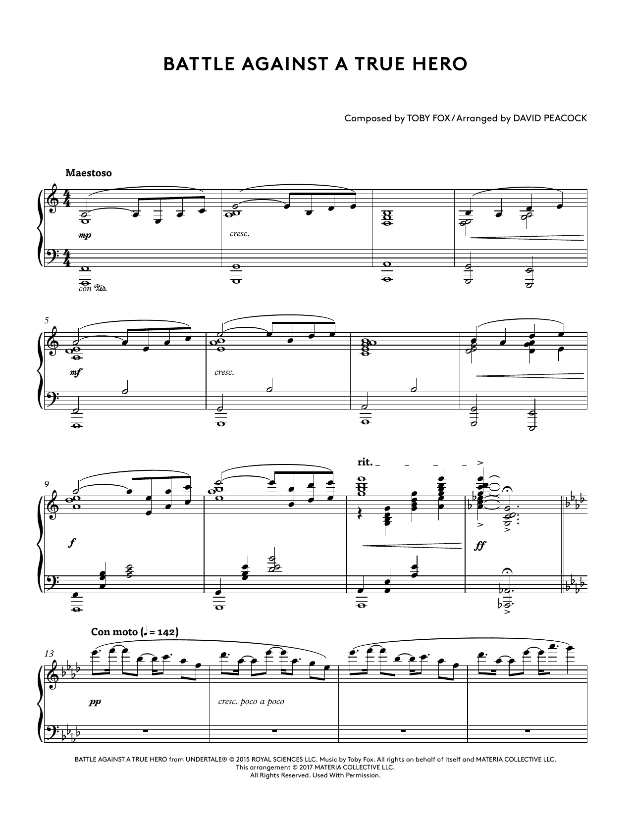 Download Toby Fox Battle Against A True Hero (from Undertale Piano Collections 2) (arr. David Peac Sheet Music and learn how to play Piano Solo PDF digital score in minutes