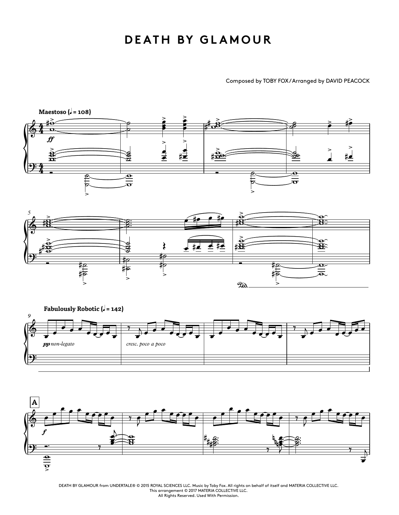 Download Toby Fox Death by Glamour (from Undertale Piano Collections) (arr. David Peacock) Sheet Music and learn how to play Piano Solo PDF digital score in minutes