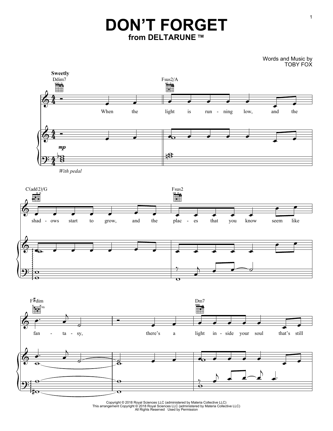 Download Toby Fox Don't Forget (From Deltarune) Sheet Music and learn how to play Piano Solo PDF digital score in minutes