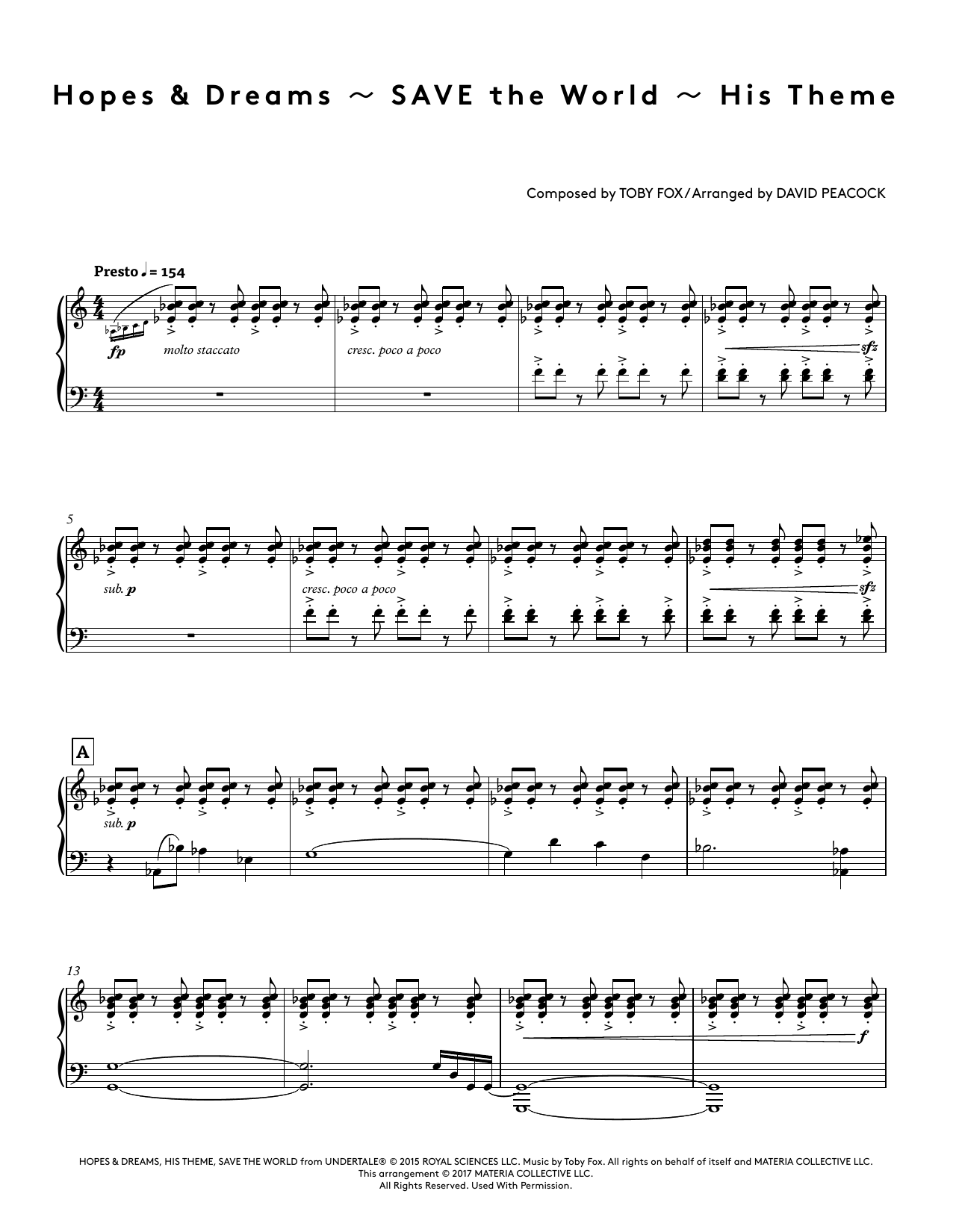 Download Toby Fox Hopes & Dreams - SAVE The World - His Theme (from Undertale Piano Collections) ( Sheet Music and learn how to play Piano Solo PDF digital score in minutes