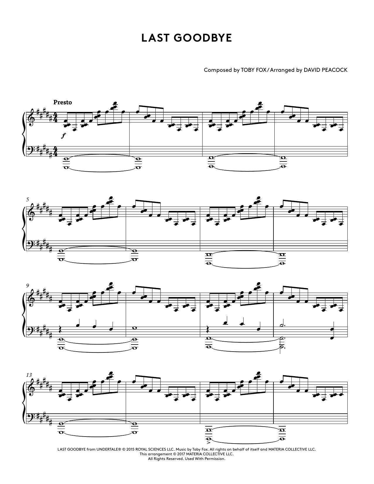 Download Toby Fox Last Goodbye (from Undertale Piano Collections 2) (arr. David Peacock) Sheet Music and learn how to play Piano Solo PDF digital score in minutes