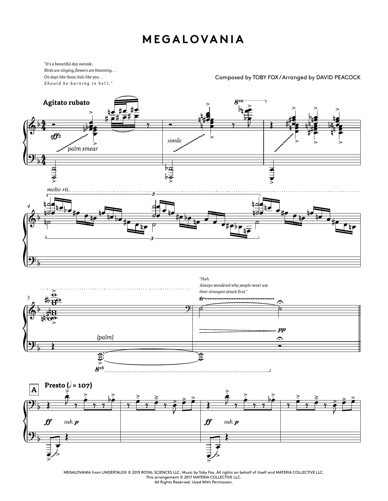Download Toby Fox Megalovania (from Undertale Piano Collections) (arr. David Peacock) Sheet Music and learn how to play Piano Solo PDF digital score in minutes