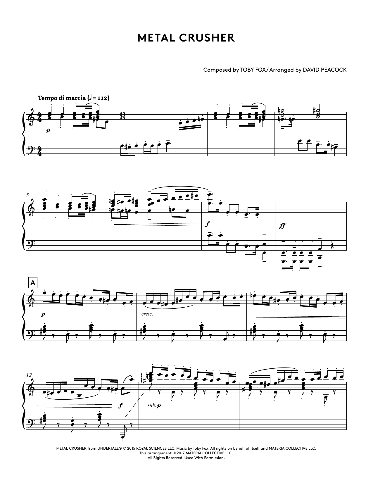 Download Toby Fox Metal Crusher (from Undertale Piano Collections 2) (arr. David Peacock) Sheet Music and learn how to play Piano Solo PDF digital score in minutes