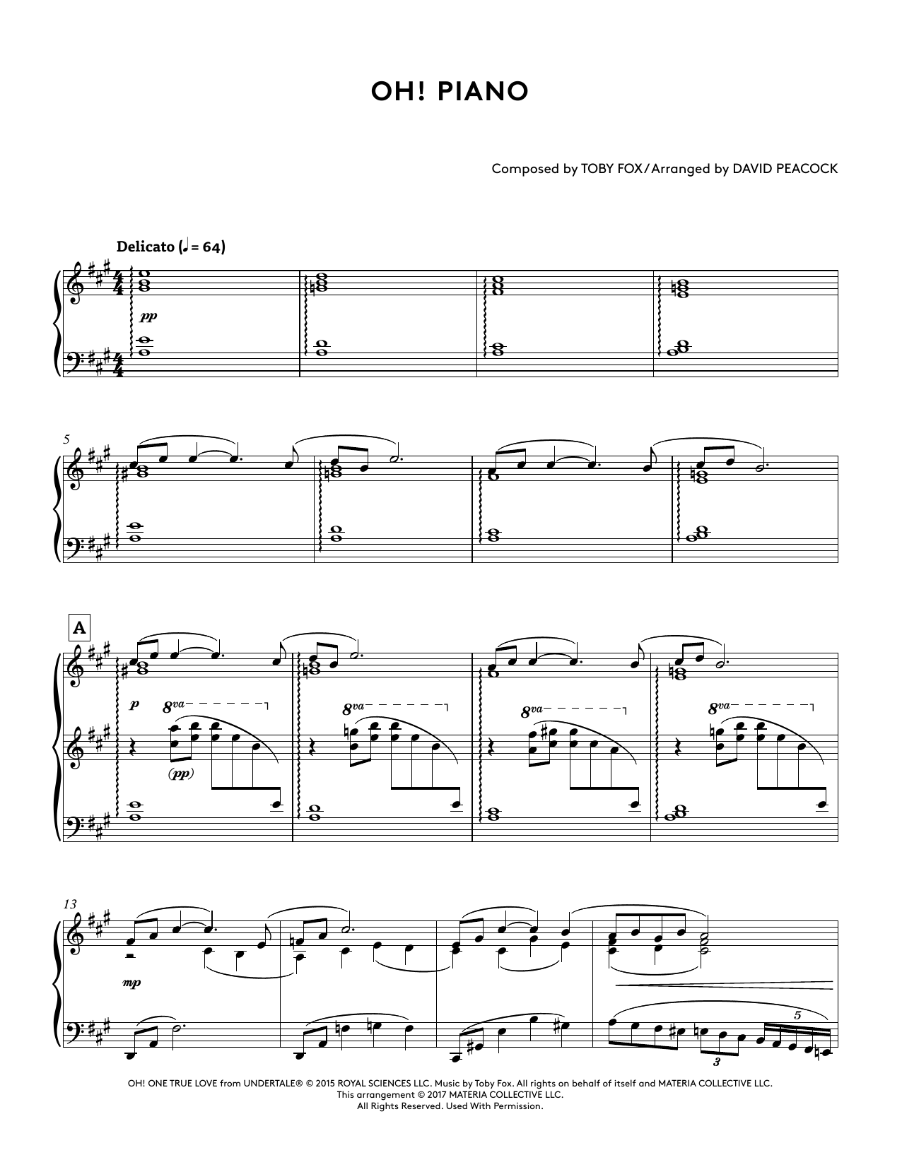 Download Toby Fox Oh! Piano (from Undertale Piano Collections 2) (arr. David Peacock) Sheet Music and learn how to play Piano Solo PDF digital score in minutes