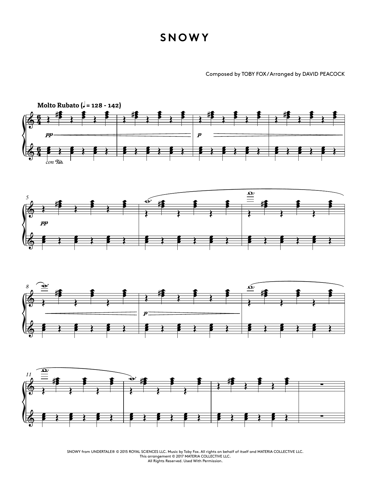 Download Toby Fox Snowy (from Undertale Piano Collections) (arr. David Peacock) Sheet Music and learn how to play Piano Solo PDF digital score in minutes