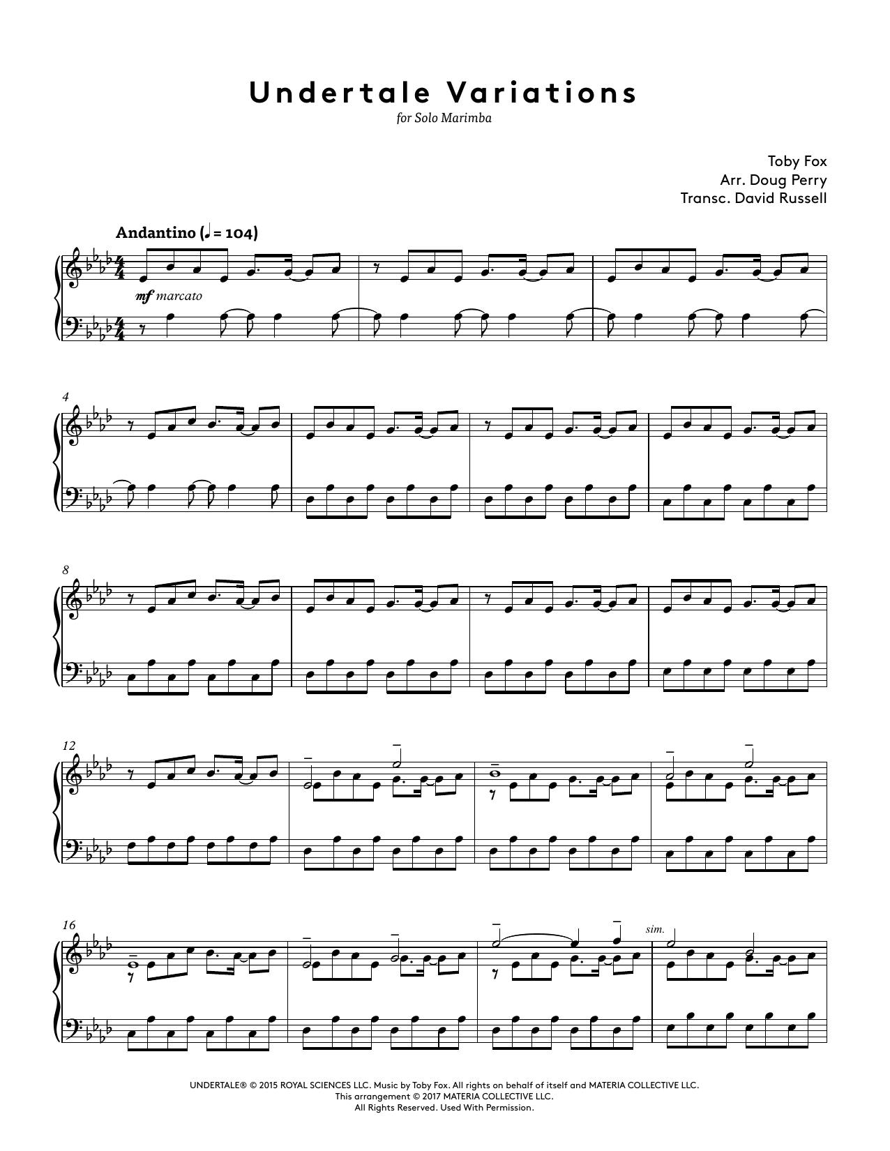 Download Toby Fox Undertale Variations (arr. Doug Perry) Sheet Music and learn how to play Percussion Solo PDF digital score in minutes