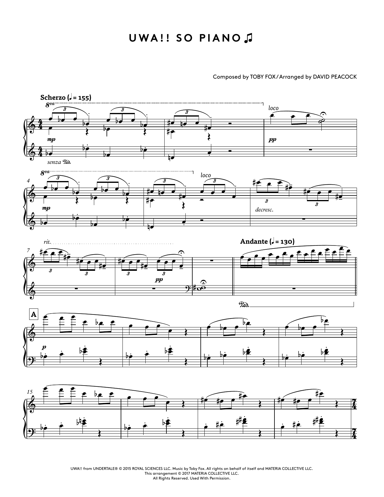 Download Toby Fox Uwa!! So Piano (from Undertale Piano Collections) (arr. David Peacock) Sheet Music and learn how to play Piano Solo PDF digital score in minutes