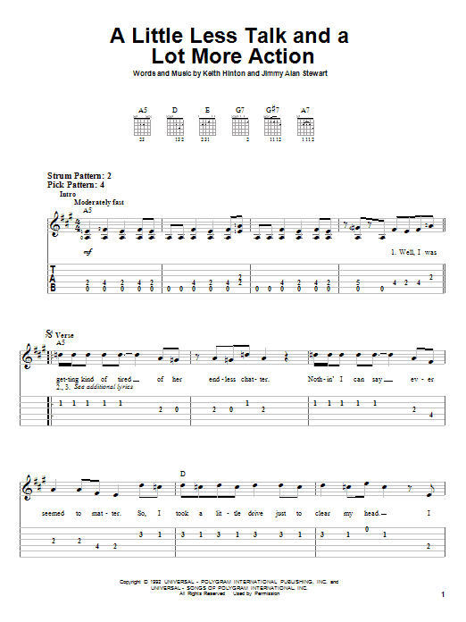 Download Toby Keith A Little Less Talk And A Lot More Action Sheet Music and learn how to play Guitar Tab PDF digital score in minutes
