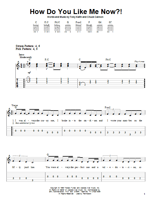 Download Toby Keith How Do You Like Me Now?! Sheet Music and learn how to play Easy Guitar Tab PDF digital score in minutes