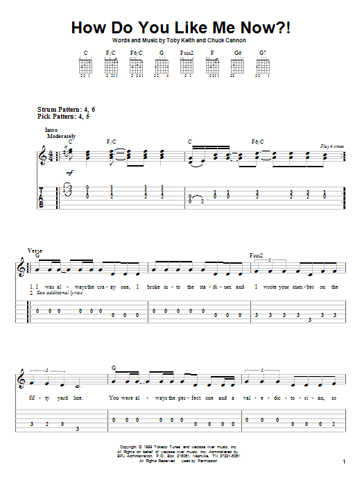 Download Toby Keith How Do You Like Me Now?! Sheet Music and learn how to play Piano, Vocal & Guitar (Right-Hand Melody) PDF digital score in minutes