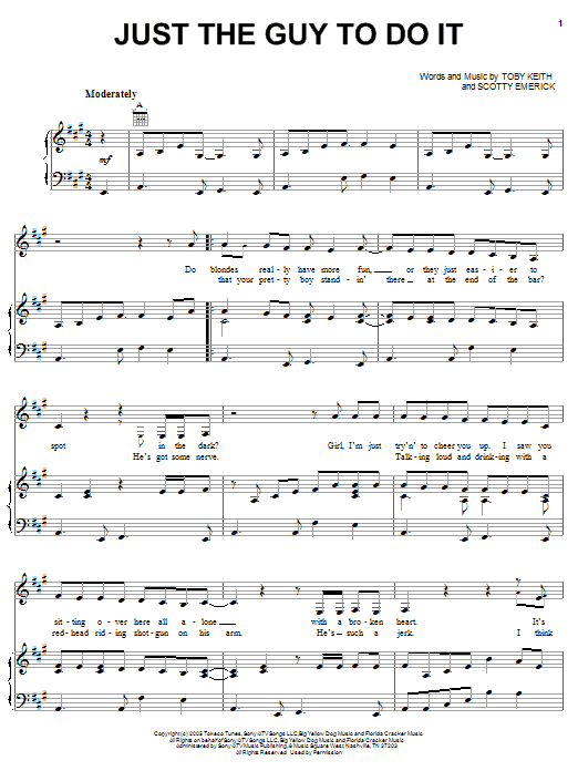 Download Toby Keith Just The Guy To Do It Sheet Music and learn how to play Piano, Vocal & Guitar (Right-Hand Melody) PDF digital score in minutes