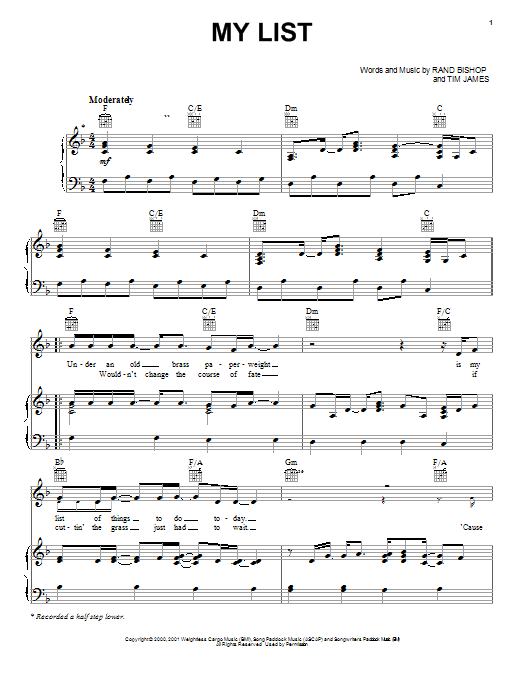 Download Toby Keith My List Sheet Music and learn how to play Piano, Vocal & Guitar (Right-Hand Melody) PDF digital score in minutes