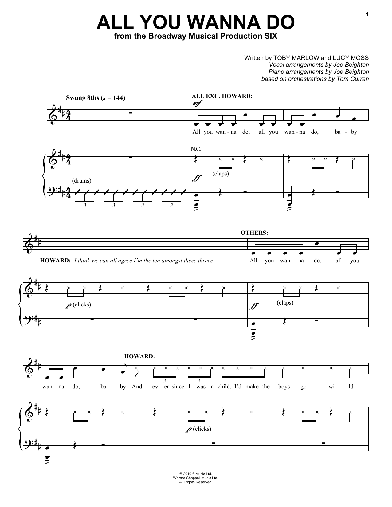 Download Toby Marlow & Lucy Moss All You Wanna Do (from Six: The Musical) Sheet Music and learn how to play Easy Piano PDF digital score in minutes