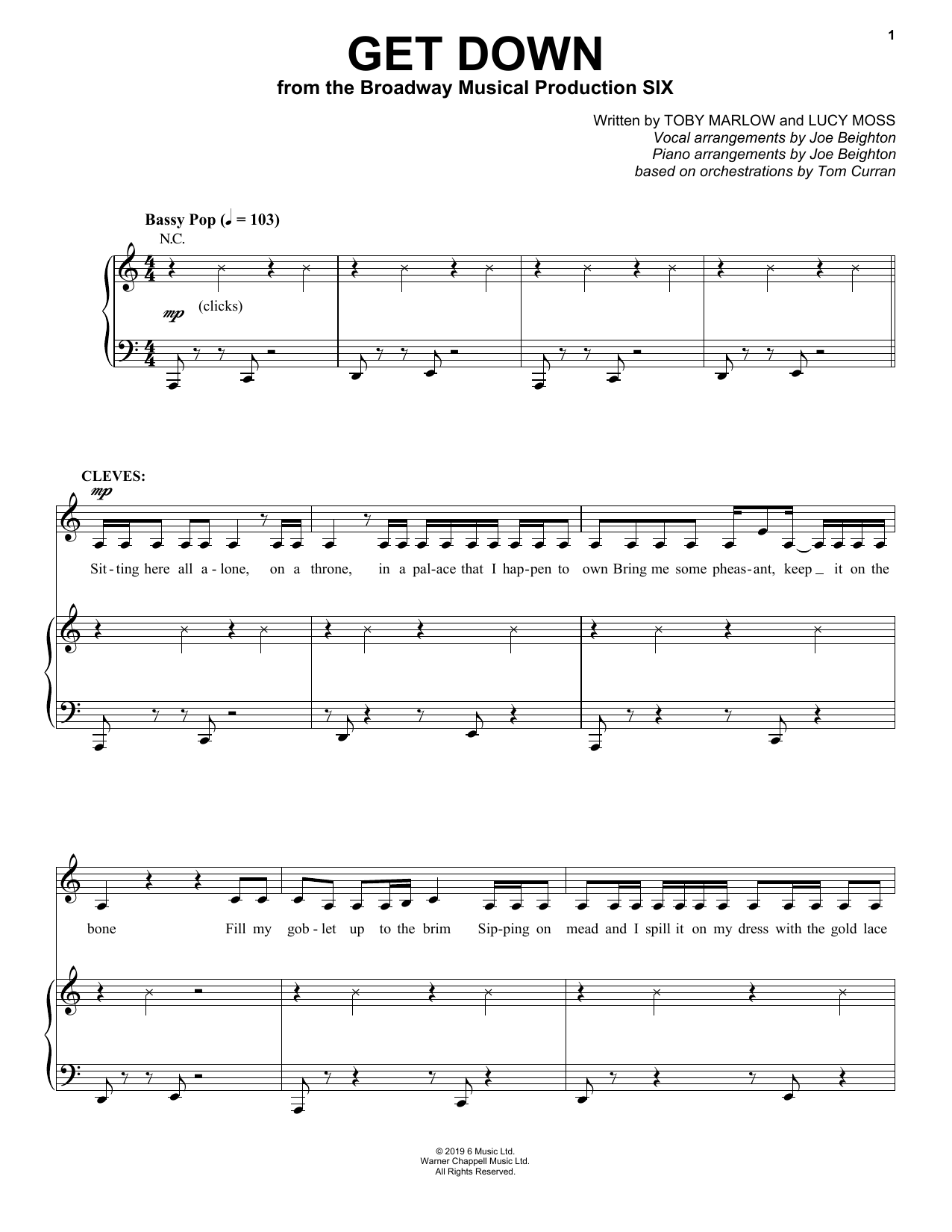 Download Toby Marlow & Lucy Moss Get Down (from Six: The Musical) Sheet Music and learn how to play Easy Piano PDF digital score in minutes