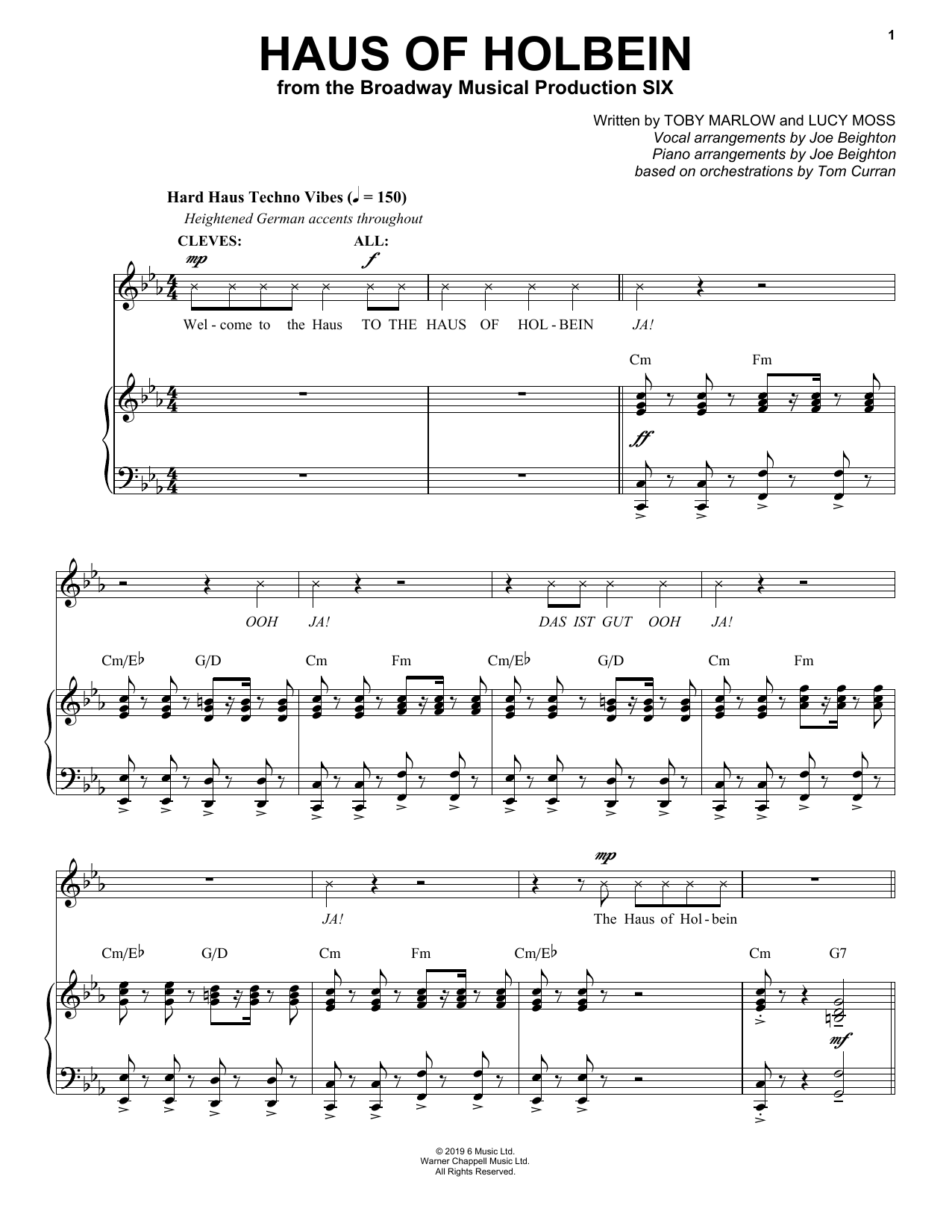 Download Toby Marlow & Lucy Moss Haus Of Holbein (from Six: The Musical) Sheet Music and learn how to play Piano & Vocal PDF digital score in minutes