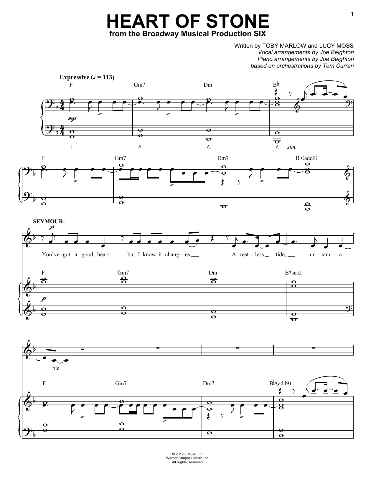 Download Toby Marlow & Lucy Moss Heart Of Stone (from Six: The Musical) Sheet Music and learn how to play Piano & Vocal PDF digital score in minutes