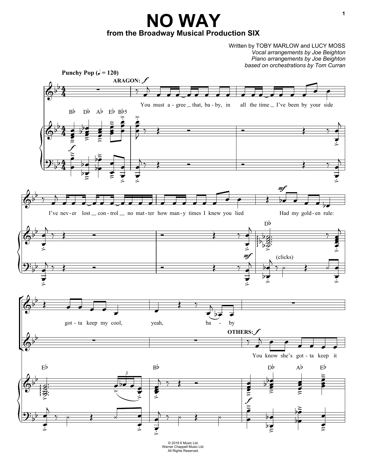 Download Toby Marlow & Lucy Moss No Way (from Six: The Musical) Sheet Music and learn how to play Easy Piano PDF digital score in minutes