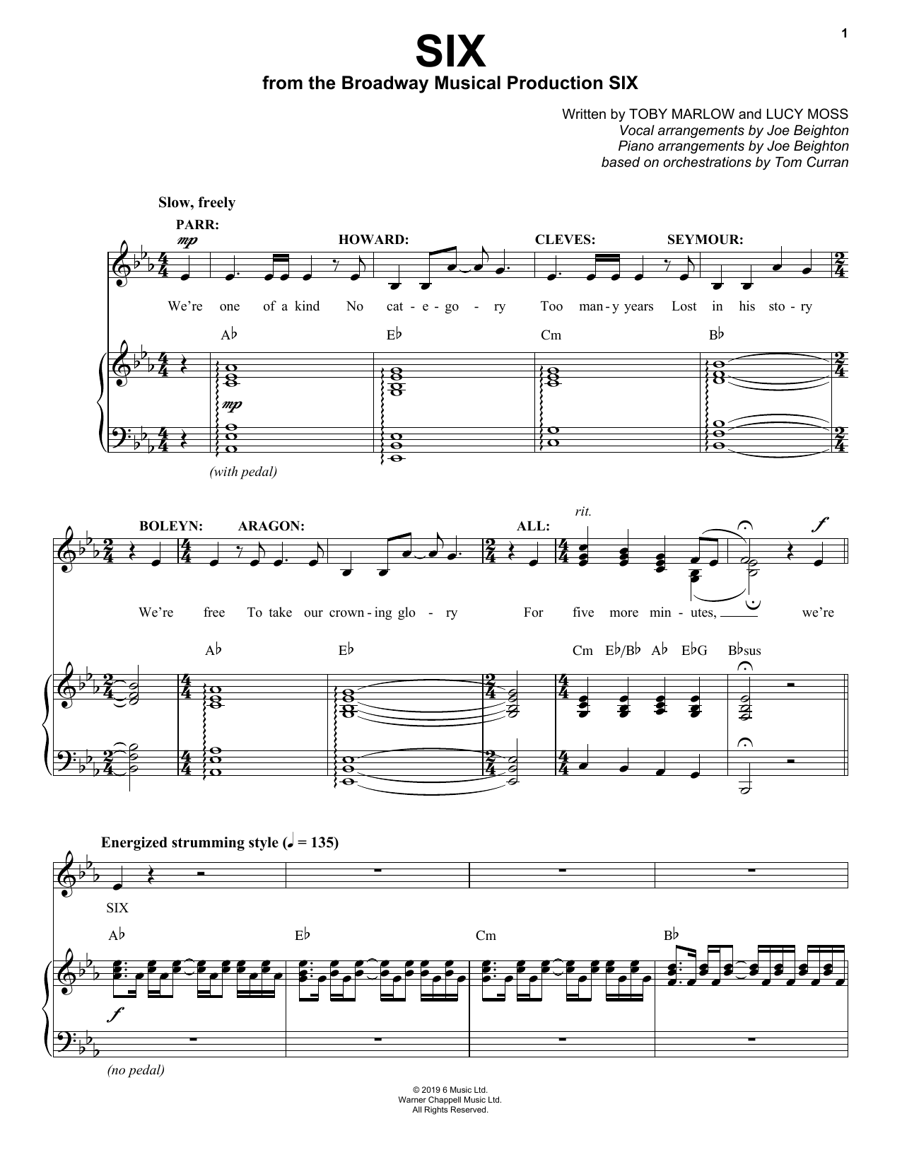 Download Toby Marlow & Lucy Moss Six (from Six: The Musical) Sheet Music and learn how to play Easy Piano PDF digital score in minutes