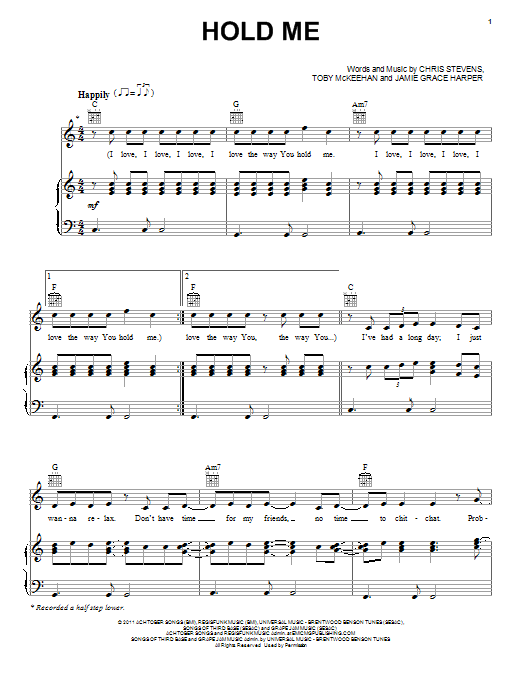 Download Toby McKeehan Hold Me Sheet Music and learn how to play Piano, Vocal & Guitar (Right-Hand Melody) PDF digital score in minutes