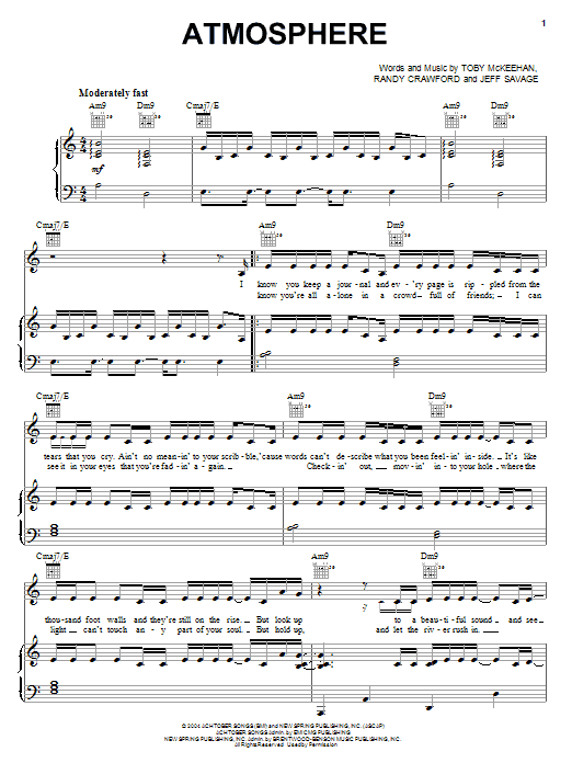 Download tobyMac Atmosphere Sheet Music and learn how to play Piano, Vocal & Guitar (Right-Hand Melody) PDF digital score in minutes