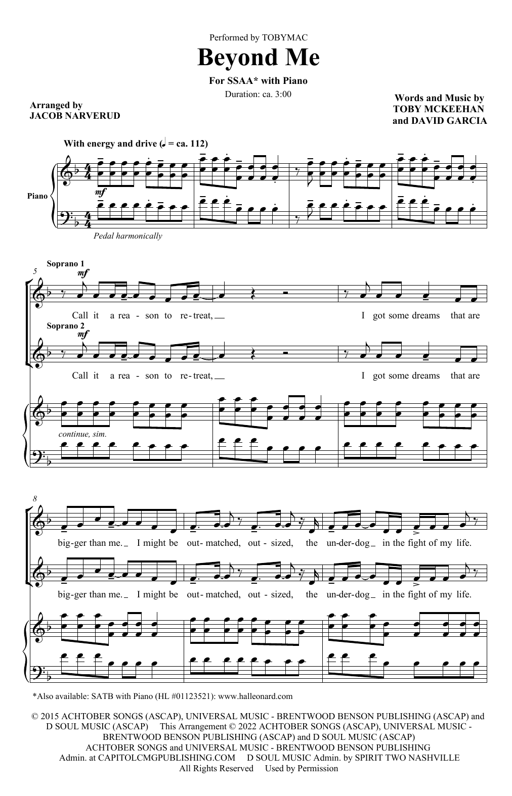 Download tobyMac Beyond Me (arr. Jacob Narverud) Sheet Music and learn how to play SATB Choir PDF digital score in minutes