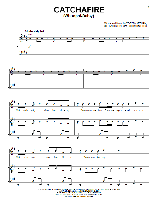 Download tobyMac Catchafire (Whoopsi-Daisy) Sheet Music and learn how to play Piano, Vocal & Guitar (Right-Hand Melody) PDF digital score in minutes