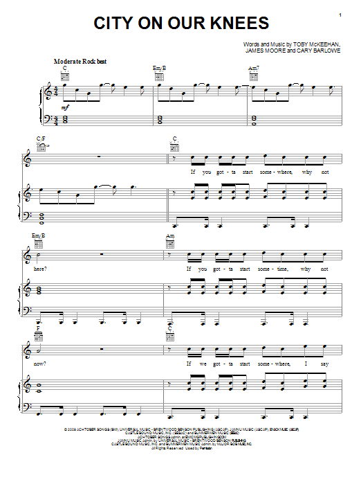 Download tobyMac City On Our Knees Sheet Music and learn how to play Piano, Vocal & Guitar (Right-Hand Melody) PDF digital score in minutes