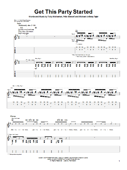 Download TobyMac Get This Party Started Sheet Music and learn how to play Guitar Tab PDF digital score in minutes
