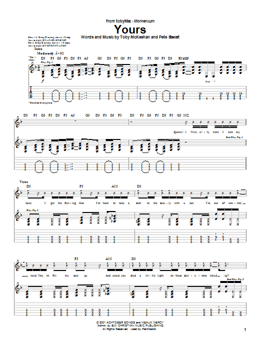 Download TobyMac Yours Sheet Music and learn how to play Guitar Tab PDF digital score in minutes