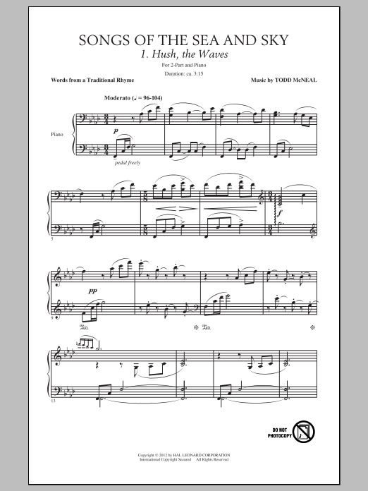 Download Todd McNeal Songs Of The Sea And Sky Sheet Music and learn how to play 2-Part Choir PDF digital score in minutes