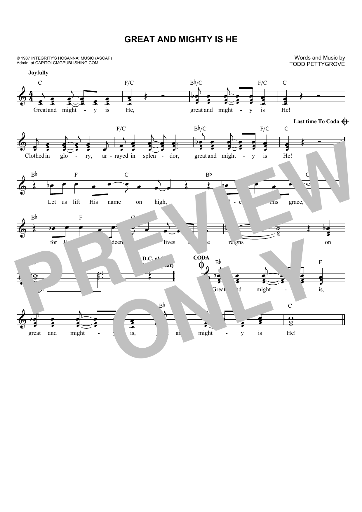 Download Todd Pettygrove Great And Mighty Is He Sheet Music and learn how to play Melody Line, Lyrics & Chords PDF digital score in minutes