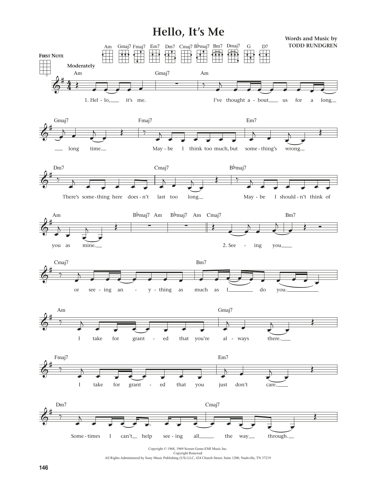 Download Todd Rundgren Hello, It's Me (from The Daily Ukulele) (arr. Jim Beloff) Sheet Music and learn how to play Ukulele PDF digital score in minutes