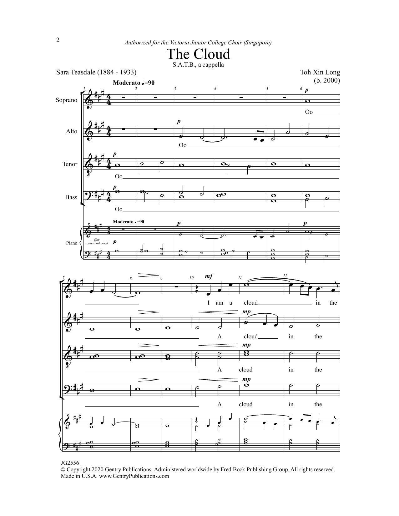 Download Toh Xin Long The Cloud Sheet Music and learn how to play SATB Choir PDF digital score in minutes