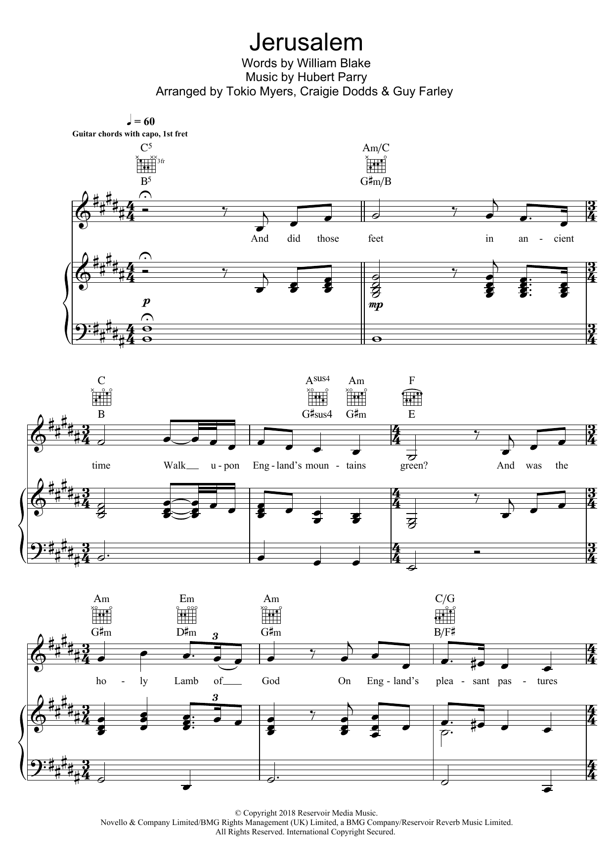 Download Tokio Myers Jerusalem (The Official Anthem of the Commonwealth Games) (feat. Jazmin Sawyers) Sheet Music and learn how to play Piano, Vocal & Guitar (Right-Hand Melody) PDF digital score in minutes