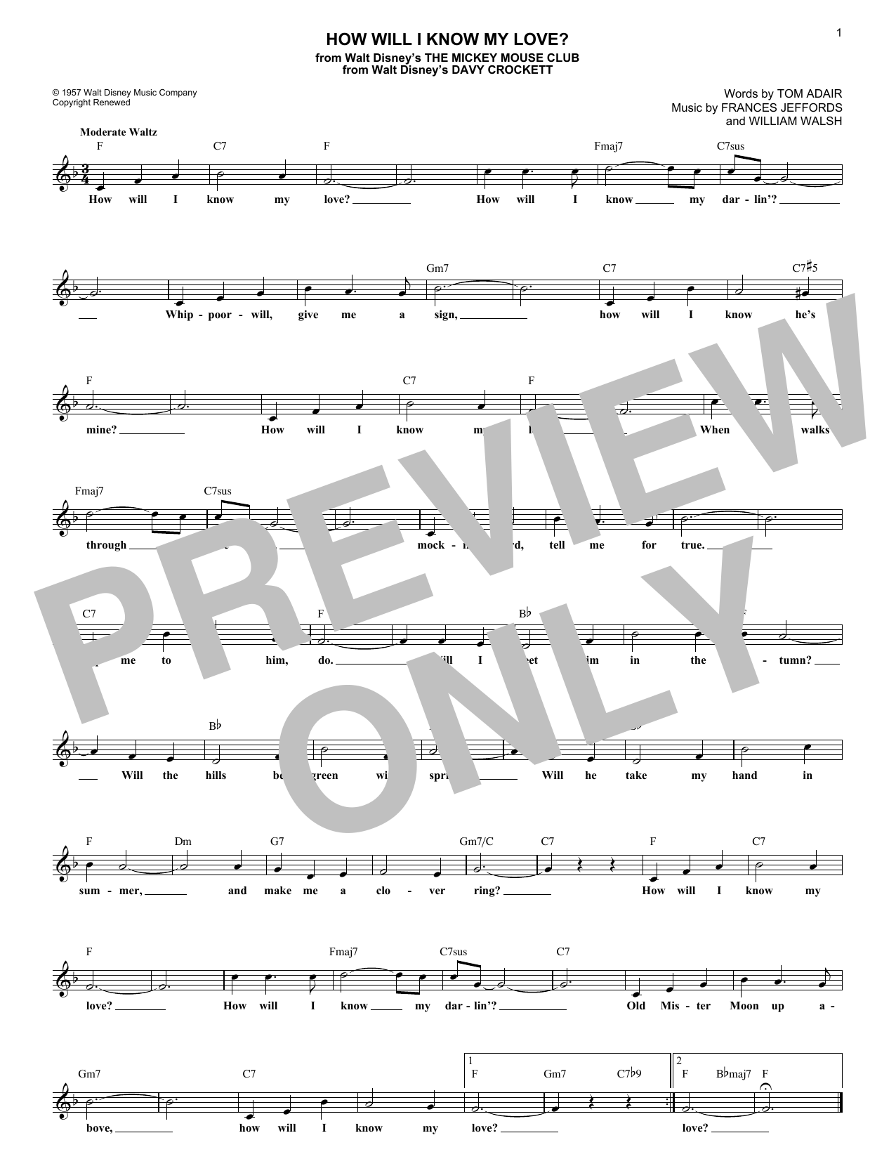 Download Tom Adair How Will I Know My Love? Sheet Music and learn how to play Melody Line, Lyrics & Chords PDF digital score in minutes