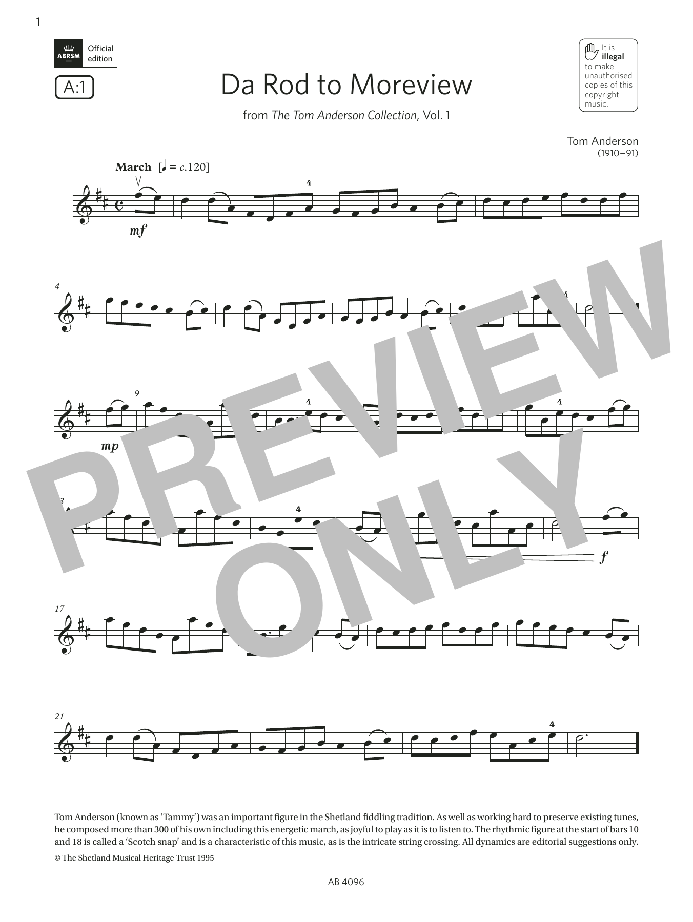 Download Tom Anderson Da Rod to Moreview (Grade 2, A1, from the ABRSM Violin Syllabus from 2024) Sheet Music and learn how to play Violin Solo PDF digital score in minutes